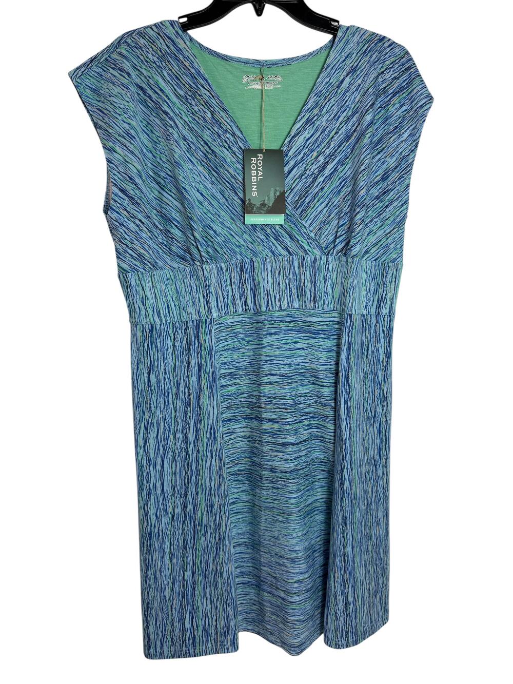 Royal Robbins Essential Rio Dress Womens Large Blue Striped V Neck Travel